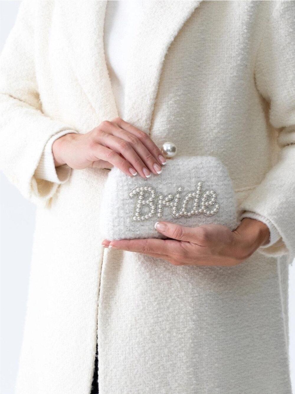Bride Pearl Clutch Bag – Bridal Wedding Handbag with Gold Chain